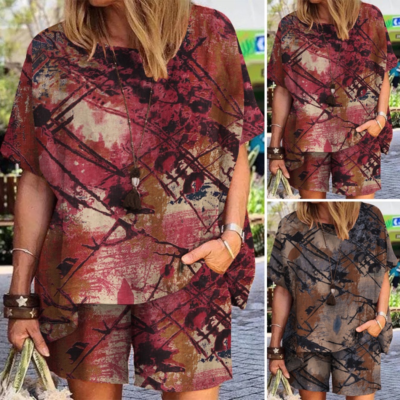 Zanzea Set Áo Thun Ngắn Tay + Quần ống rộng Thời Trang Nữ