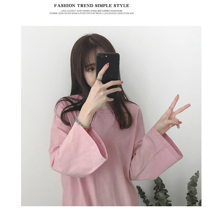 SUXI Áo thun cổ tròn màu trơn dáng rộng cỡ lớn thời trang nữ phong cách Hàn Quốc