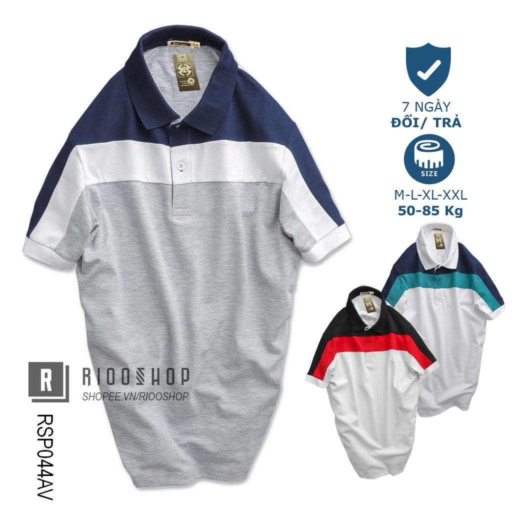 Áo thun nam polo ngắn tay phối sọc màu đẹp Men RSP044AV - áo phông nam có cổ Riooshop