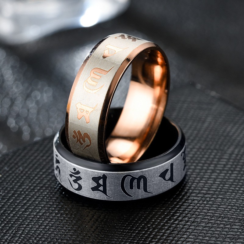 Nhẫn thép titan thời trang cho nam nữ - Trang sức phong cách phật giáo