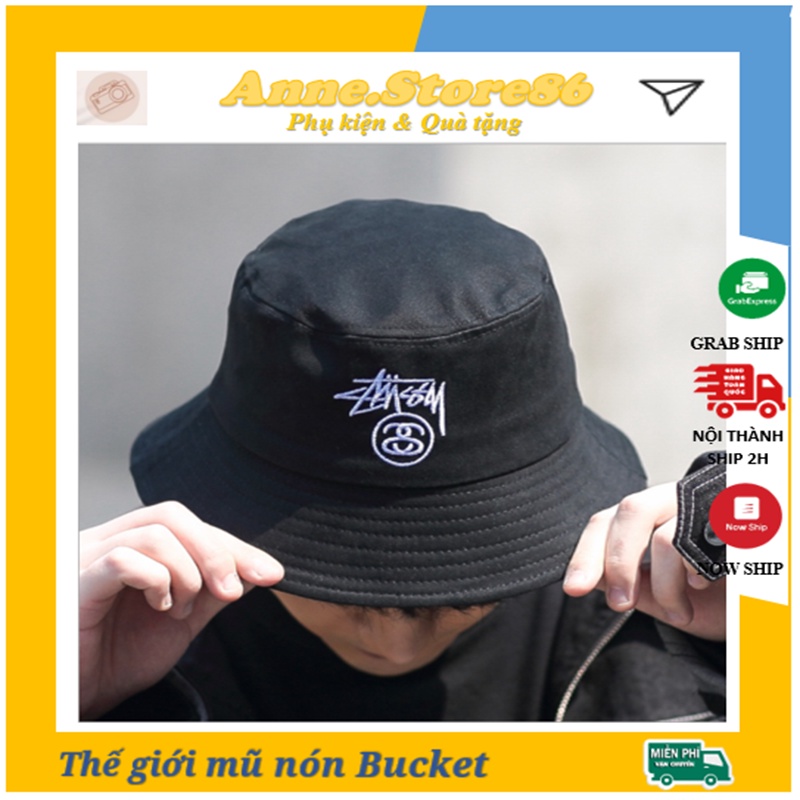 Nón Bucket Stussy, Mũ tai bèo vành tròn chất cotton form unisex nam, nữ 2 màu đen, trắng - Ảnh thật - N16