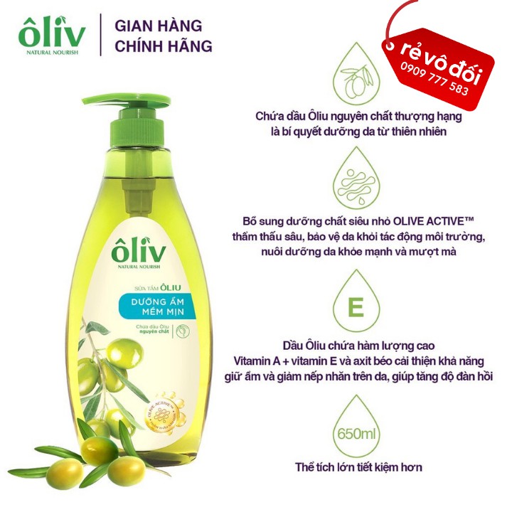 [ Mẫu mới ] Một chai sữa tắm dưỡng ẩm Oliv mềm mịn hoặc sáng da 650ml - Hàng công ty