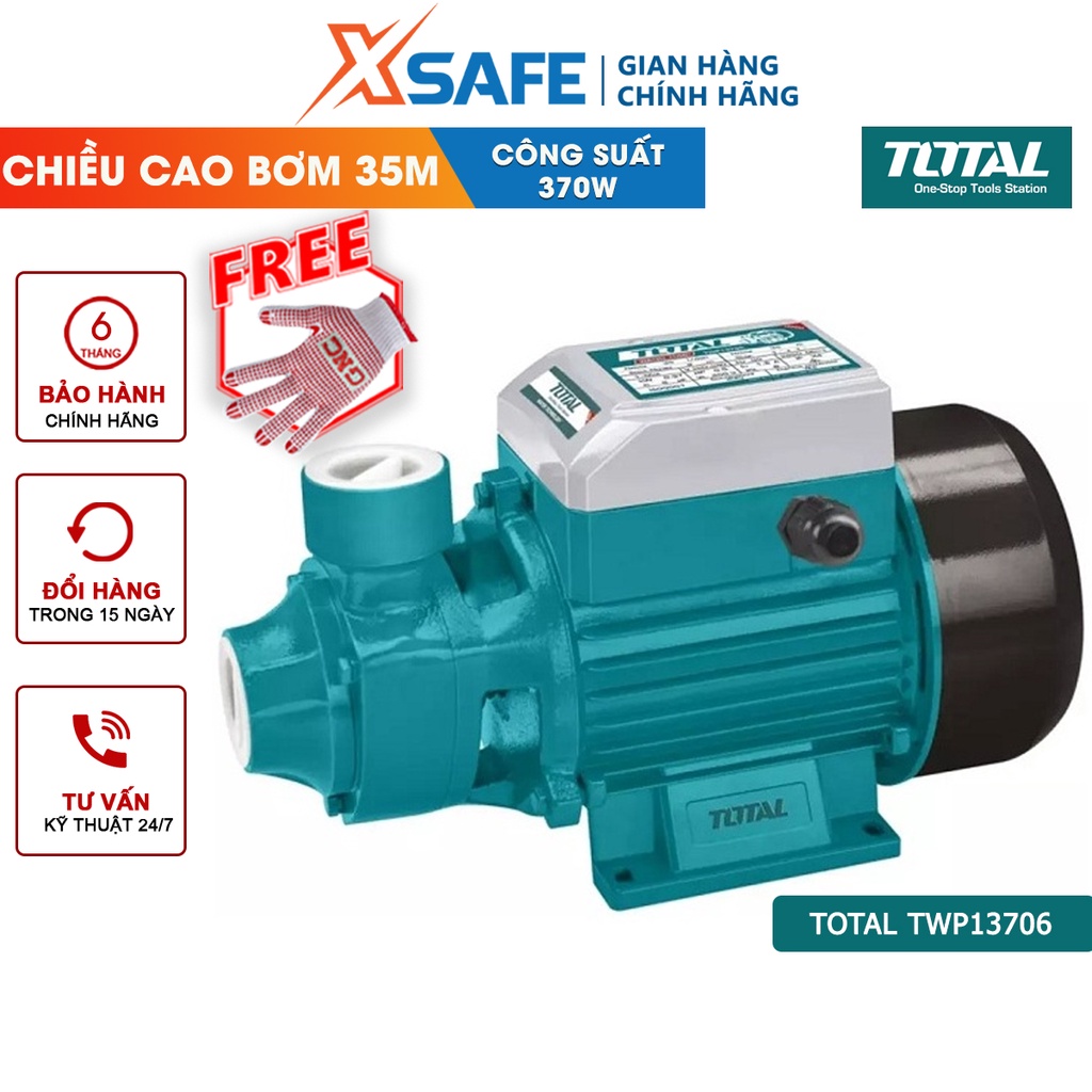 Máy bơm nước TOTAL TWP13706 công suất 370W(0.5HP), motor 100% dây đồng, độ hút tối đa 8m