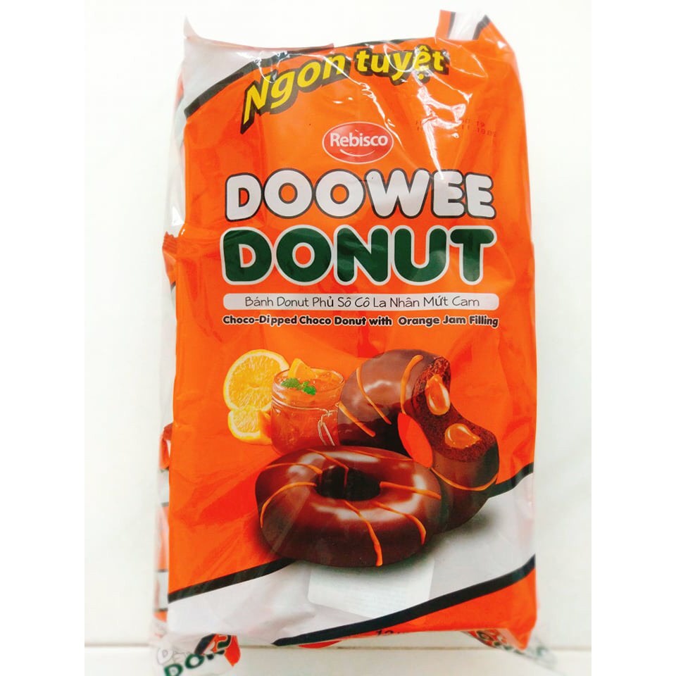 Bịch 12 bánh Donut Doowe 360gr vị dâu, socola, sữa, phô mai, hỗn hợp, socola cam