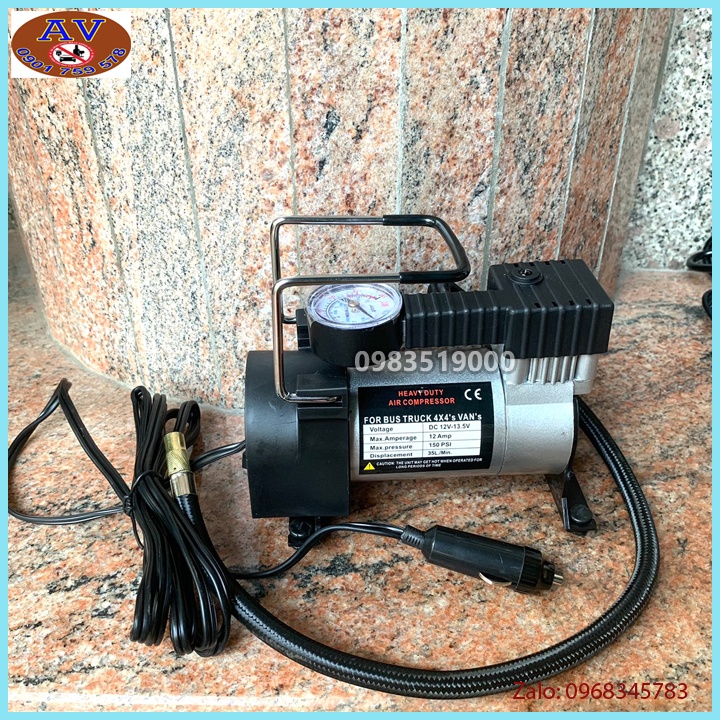 Máy Bơm Lốp, Bơm Hơi Điện ô tô Xe Máy Mini 12V - 120W tặng kèm kẹp bình ắc quy tẩu thuốc