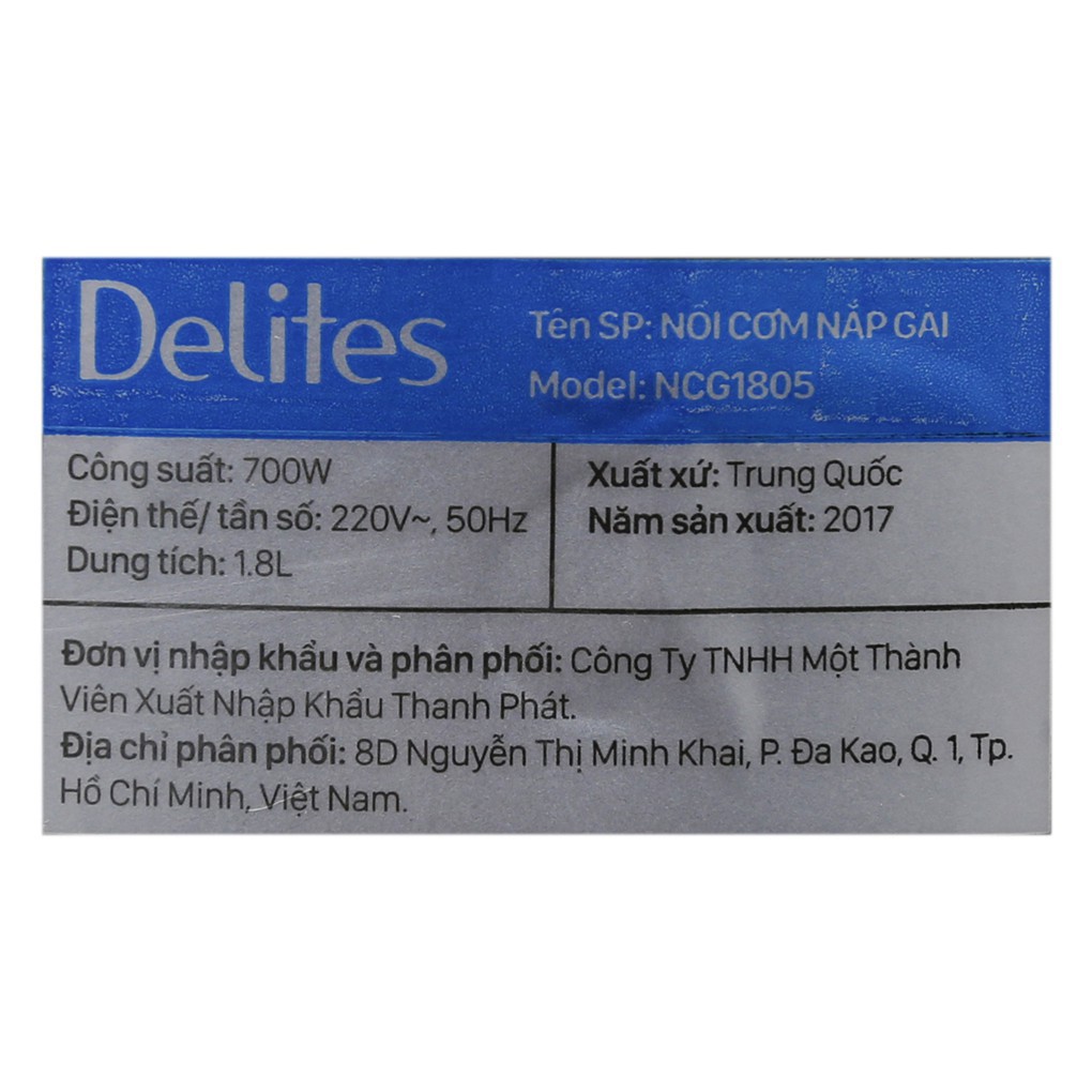 Nồi cơm điện Delites 1.8 lít NCG1805 hàng trưng bày tại điện máy xanh