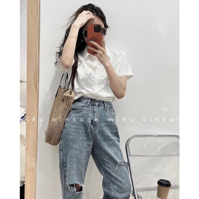 [Ảnh thật/Video]ÁO SƠ MI NỮ TRẮNG PURATO NGẮN TAY CÓ TÚI HOTTREND MÀU TRẮNG Áo sơ mi trắng dáng vừa