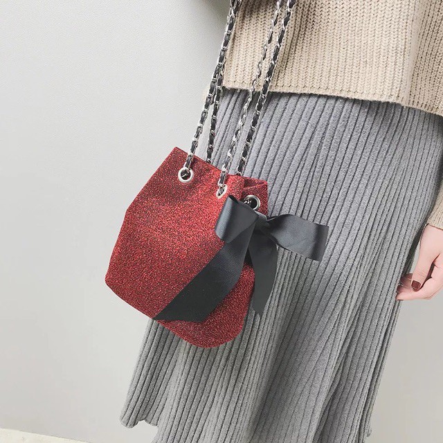 Túi đeo chéo nhũ đính nơ siêu xinh hottrend