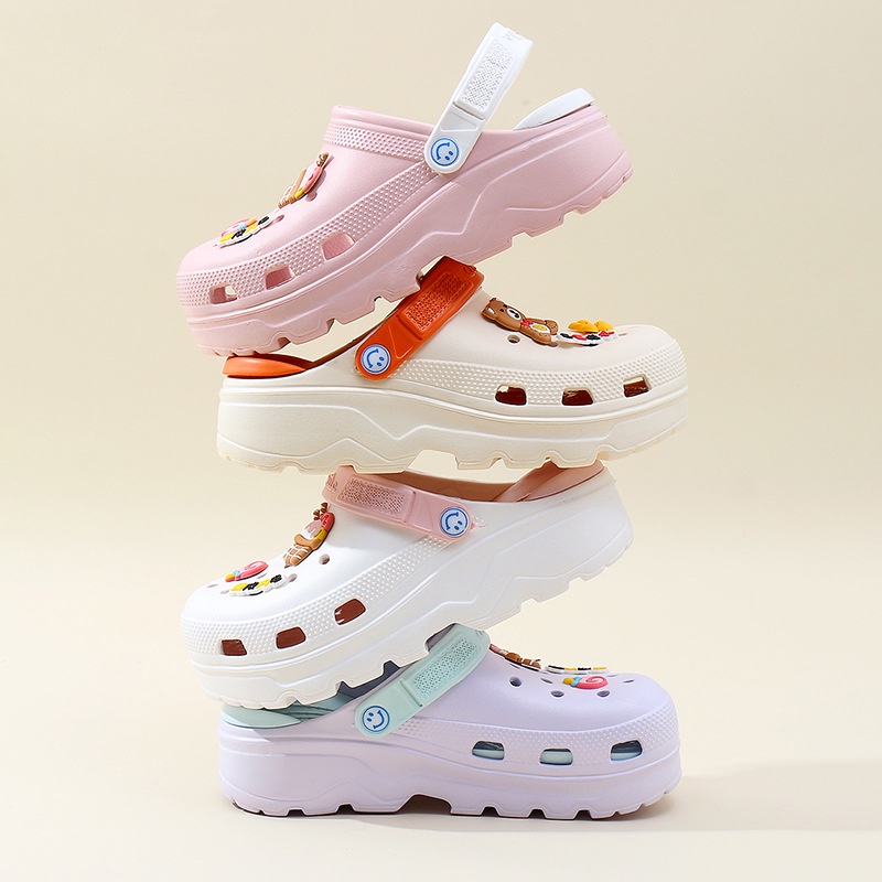 Dép Sandal đế độn bít mũi tặng 6 sticker - Dép sục nữ tăng chiều cao cute đi biển đi học chống nước- SL031