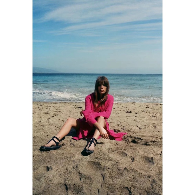 Zara Morocco full tag - Đầm Zara hồng trơn DT9DGG50N10