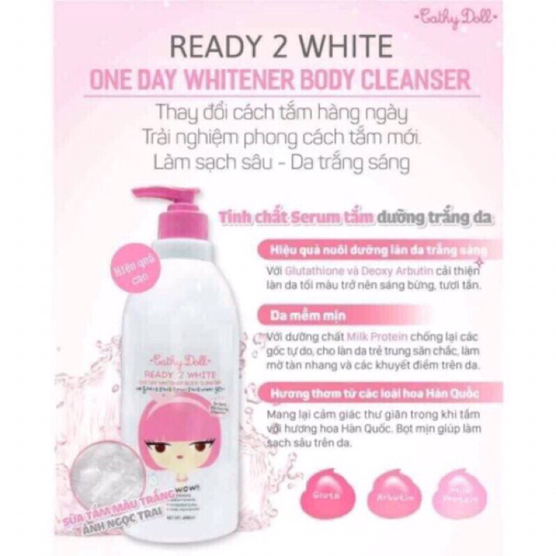 Sữa Tắm Trắng Da - Ready 2 White One Day Whitener Body Cleanser 450ml