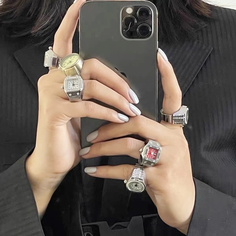 Nhẫn Mặt Đồng Hồ Mini Đính Đá Zircon Phong Cách Hàn Quốc