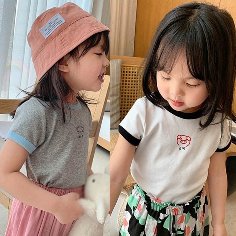 Áo Thun Tay Ngắn Cổ Tròn/Ngắn Màu Kẹo Ngọt In Hình Hoạt Hình Thời Trang Mùa Hè Cho Bé Trai Và Gái