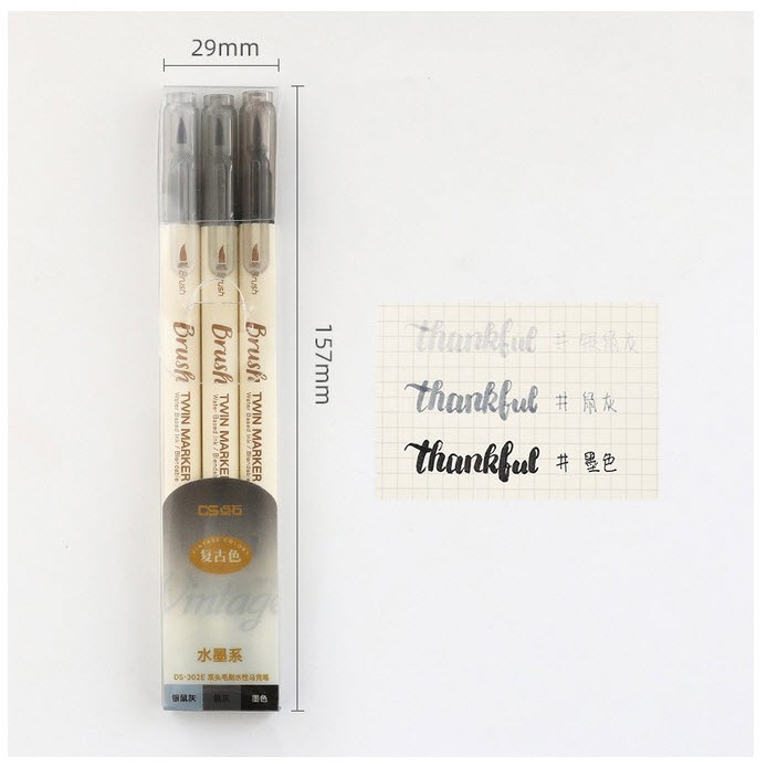 [HCM] Set 3 Bút Lông Hai Đầu Kiểu Cổ Điển Vintage Brush 7 Mẫu cực đẹp