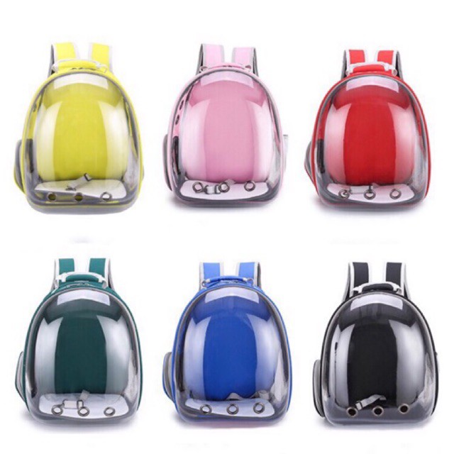 Balo/ Túi vận chuyển bằng nhựa trong suốt nhiều màu sắc thoáng khí, kèm miếng lót dùng để vận chuyển chó mèo