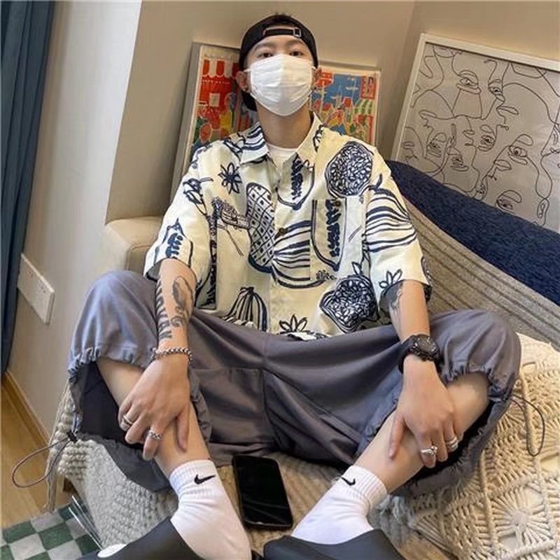 Áo Sơ Mi Tay Ngắn In Họa Tiết Phong Cách Âu Mỹ Thời Trang Cho Nam