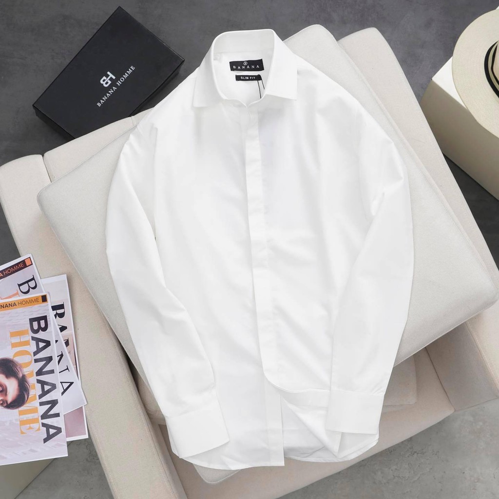 Áo sơ mi trắng chất liệu lụa hàn quốc slim fit | BigBuy360 - bigbuy360.vn