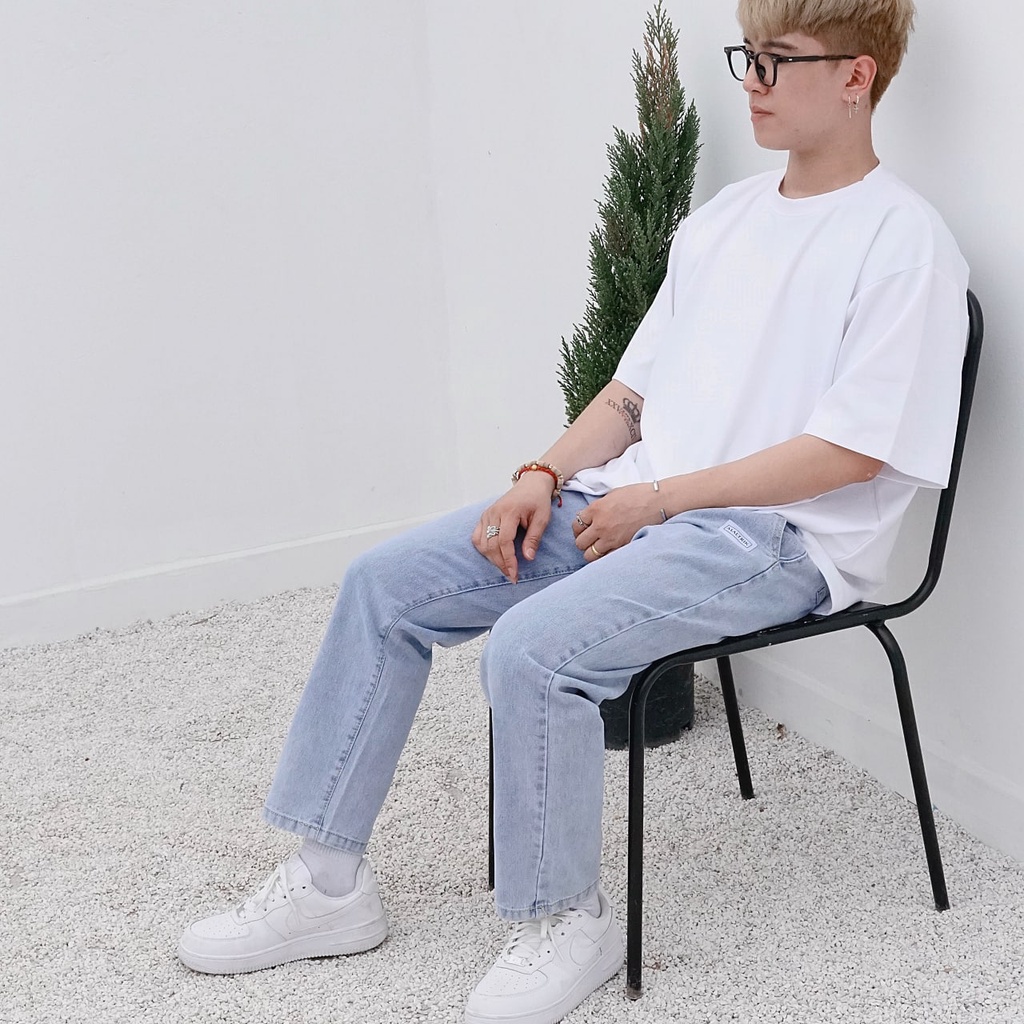 Quần jean nam xanh Logo cạp chun bigsize dáng baggy có size dành cho người ngoại cỡ đến 105kg - MALTRIK