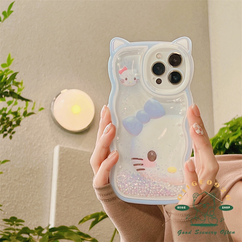 Ốp Điện Thoại TPU Hình Tai Mèo Có Nước Kim Tuyến Cho Iphone 13 12 / 11 Pro Max / Xs Max Xr X hello kitty