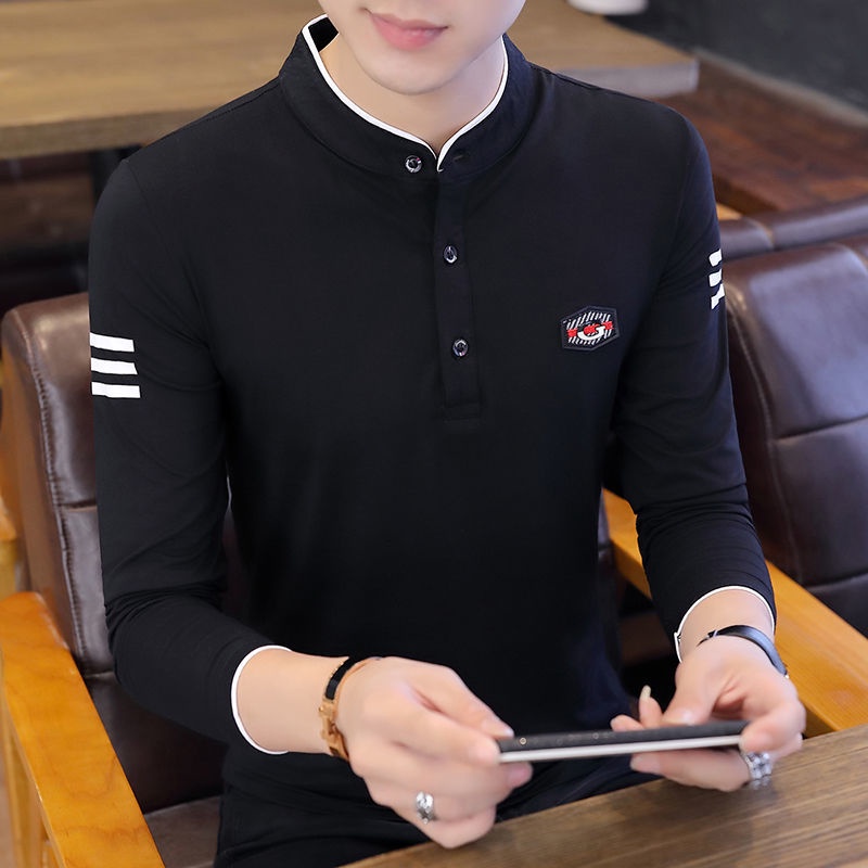 Áo Thun POLO 95% Cotton Tay Dài Dáng Ôm Thời Trang Mùa Thu Cho Nam