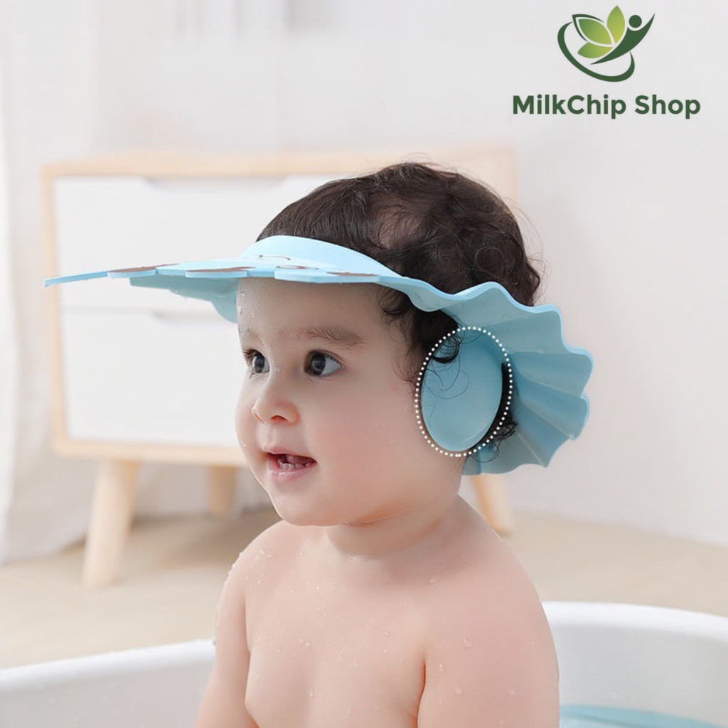 Mũ gội đầu cho bé, mũ tắm chắn nước che tai bằng xốp an toàn cho bé yêu AT012