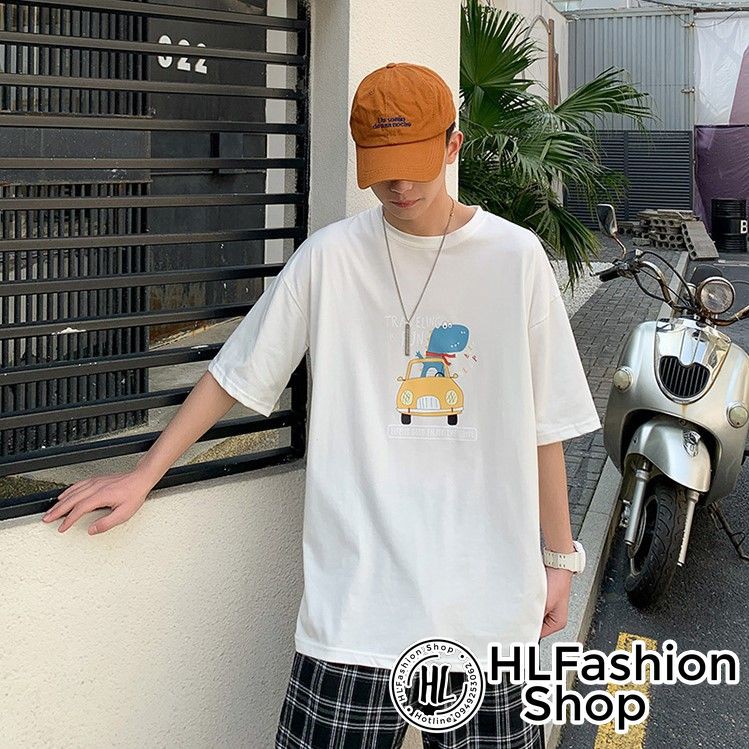 Áo thun tay lỡ form rộng ô tô khủng long chất siêu đẹp, áo phông form rộng size HLFashion | BigBuy360 - bigbuy360.vn