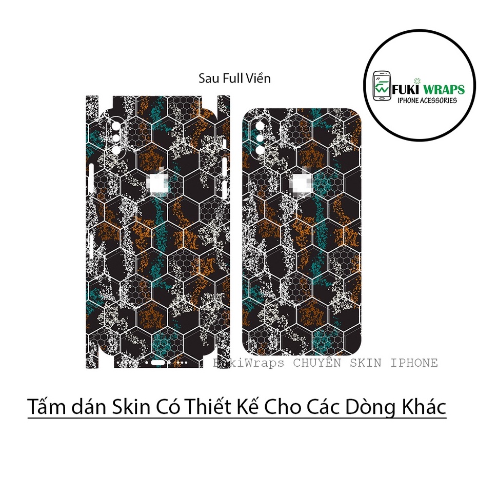 Tấm dán Skin Mặt Sau Hình Lục Giác FULL VIỀN Dành Cho13prm , 12prm , 11prm , x, xs,xsm , ip11 , ip12 , ip13 - FukiShop