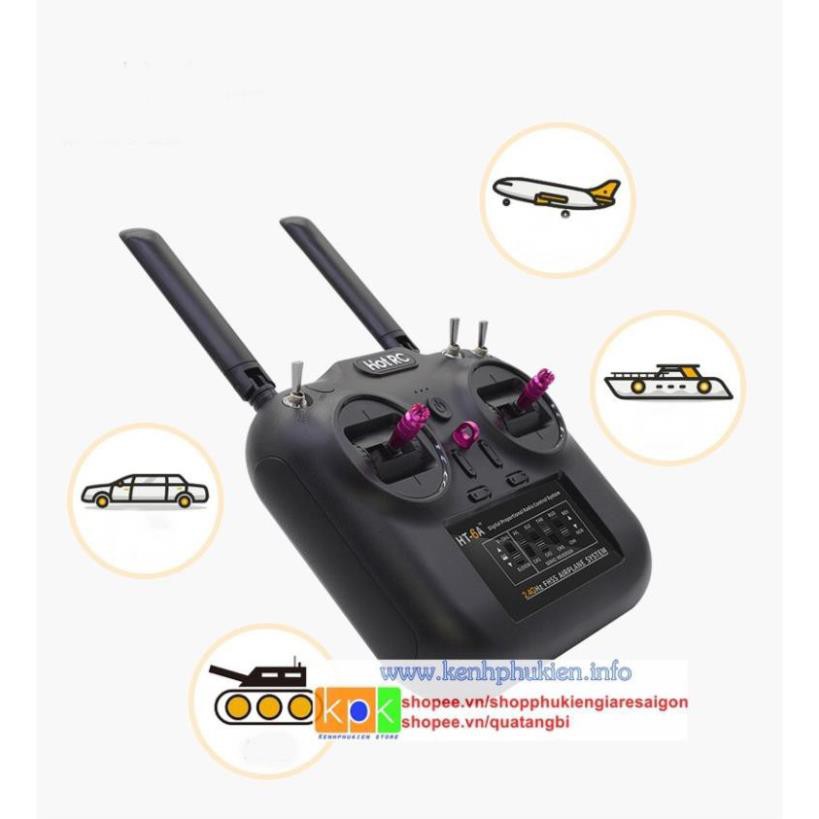 Máy phát HotRC HT-6A 2.4GHz 6CH FHSS Mode2 với bộ thu cho RC Drone Airplane Car Boat