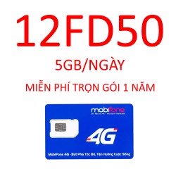 Sim 4G Mobifone 12FD50 5GB/Ngày 120GB/tháng - Trọn Gói 12 tháng Không Cần Nạp Tiền