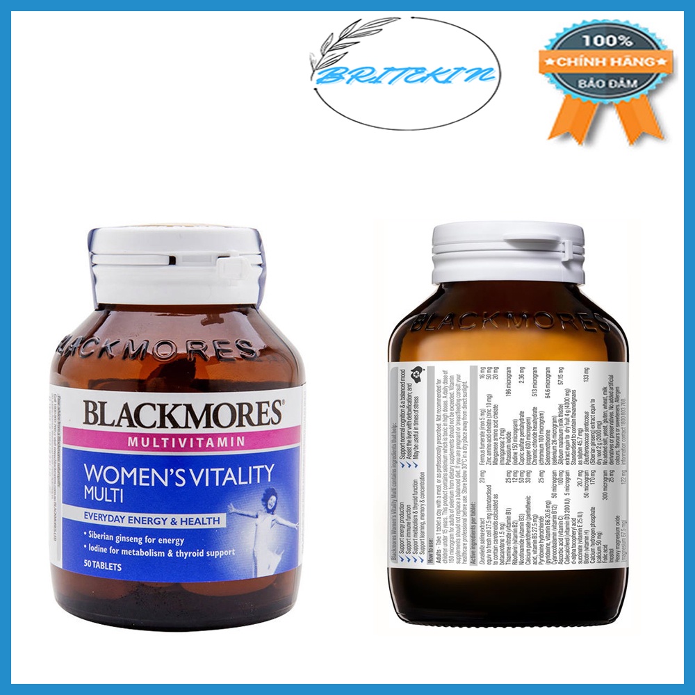 Viên Uống Bổ Sung Vitamin Tổng Hợp Cho Nữ Blackmores Women's Vitality Multi Lọ 50 Viên | Thế Giới Skin Care