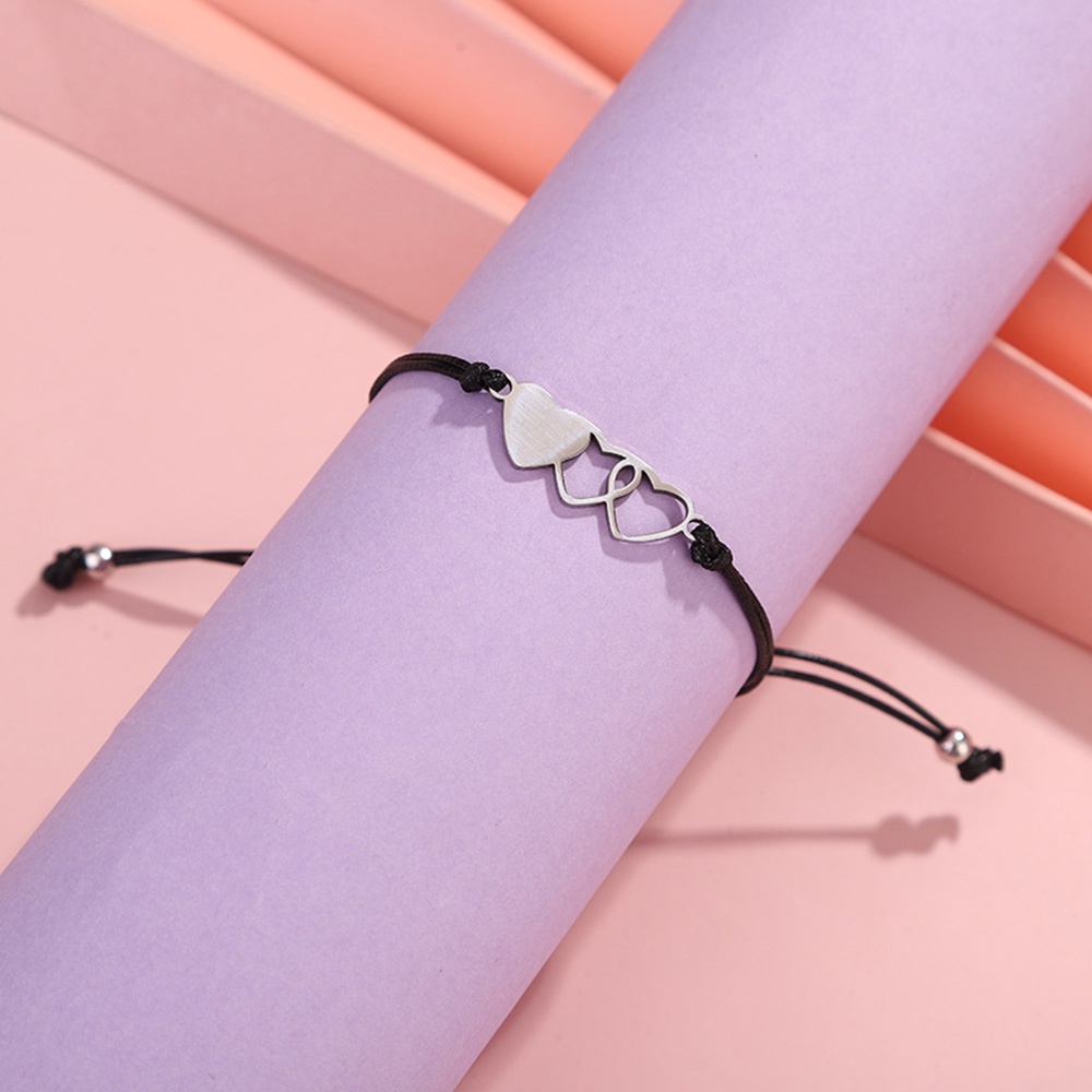 Bộ 3 Vòng Tay Dây Đen Mặt Hình Trái Tim Rỗng Thời Trang Cho Nam Nữ