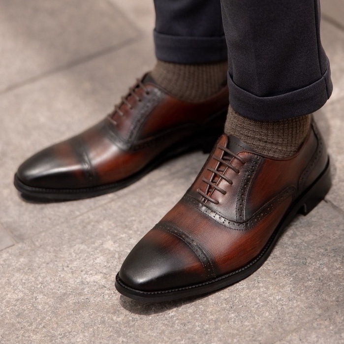 Giày da nam cao cấp ERMAND đế phíp da bò thật bảo hành 1 năm dáng oxford - Mã T191