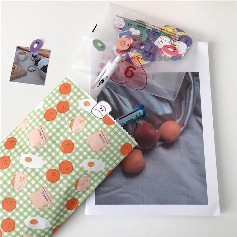 Combo 3 túi giấy đựng quà tặng / bánh kẹo hoạ tiết trứng rán và cà chua phng cách Hàn Quốc