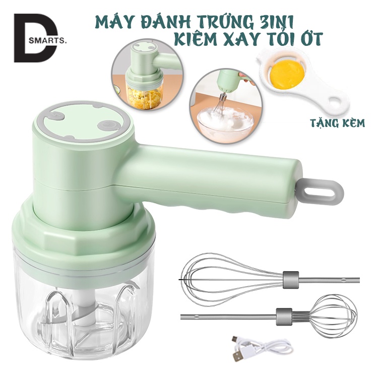 Máy xay tỏi ớt 3 trong 1 kiêm máy đánh trứng cao cấp (đánh trứng,tạo bọt đánh kem,nhào bột,trộn bánh,xay tỏi)