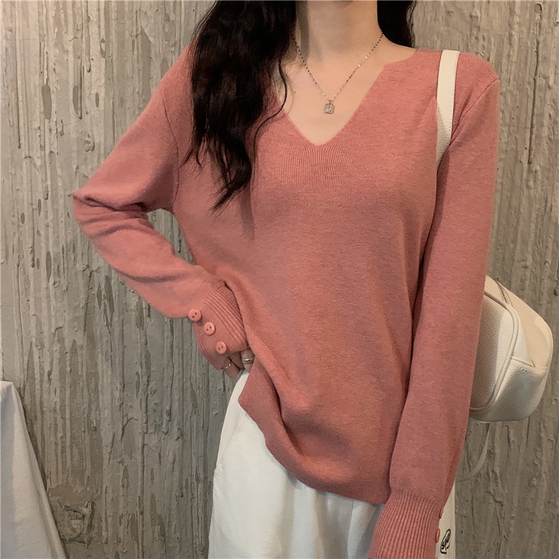 Áo sweater SUXI dệt kim mỏng tay dài cổ chữ v thời trang mùa thu cho nữ
