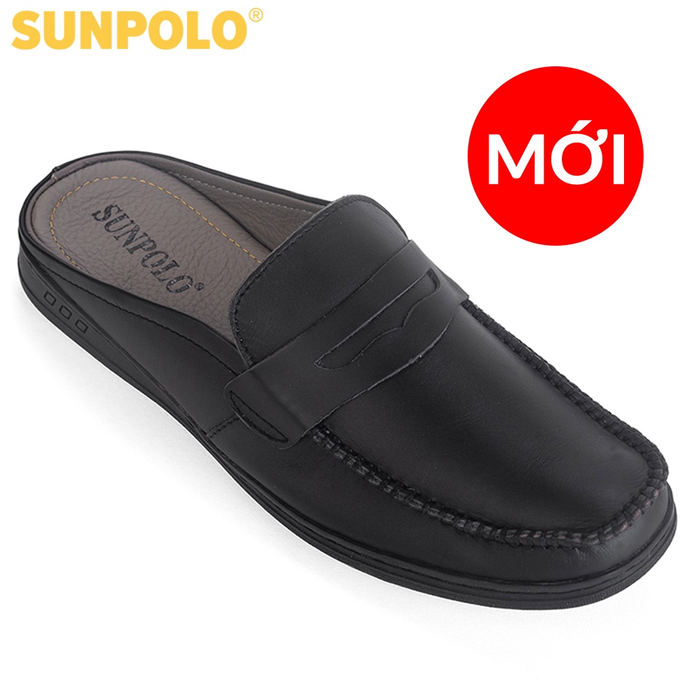 Dép Sapo Nam Da Bò SUNPOLO Đen Nâu - SPO197