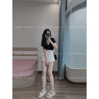 Quần short jean dáng váy cúc dọc (Ảnh thật)