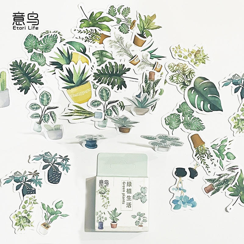 Set 46 Miếng Dán Trang Trí Sổ Tay Diy Hình Chậu Cây