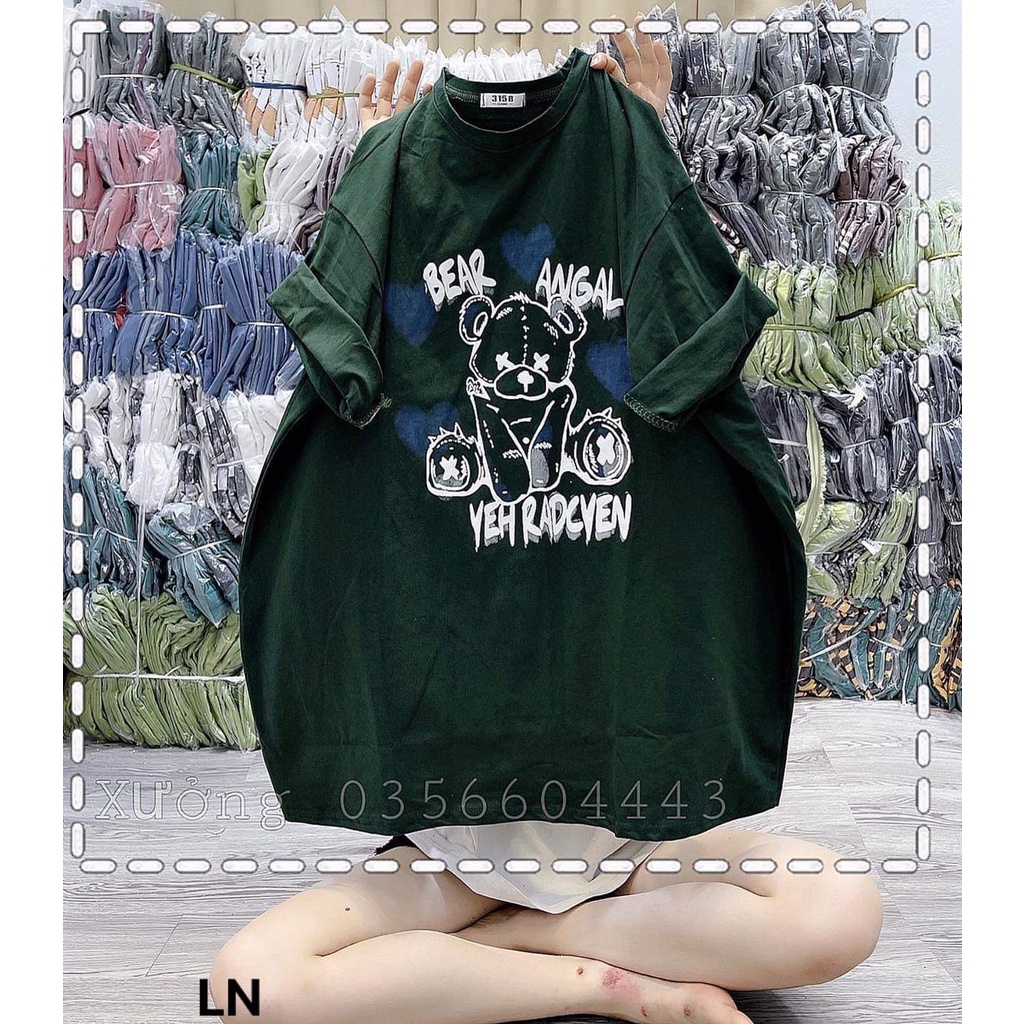 [ÁO THUN] Áo phông cổ tròn tay lỡ form thụng unisex in hình GẤU (LN-35KL)