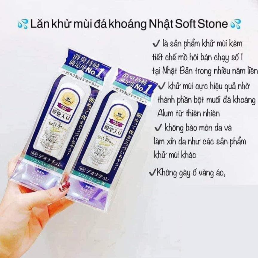 FREESHIP TOÀN QUỐC - Lăn khử mùi đá khoáng nhật bản dạng sáp Soft Stone cao cấp 20gr