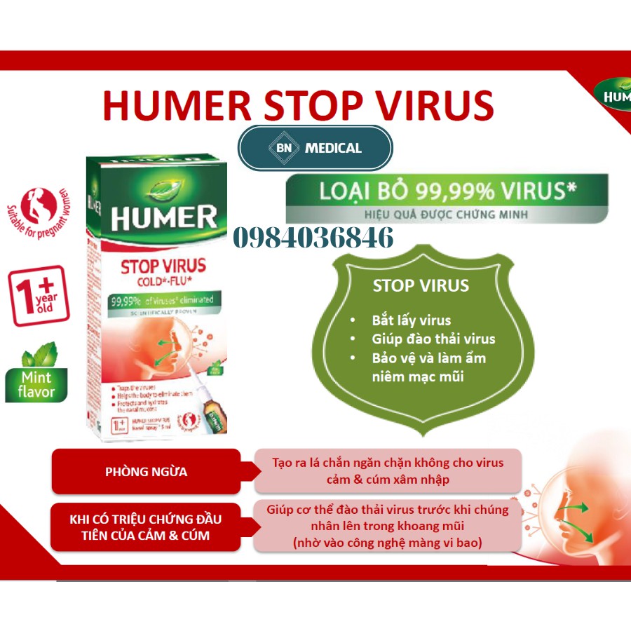 Dung dịch xịt mũi diệt virus Humer stop virus 15ml