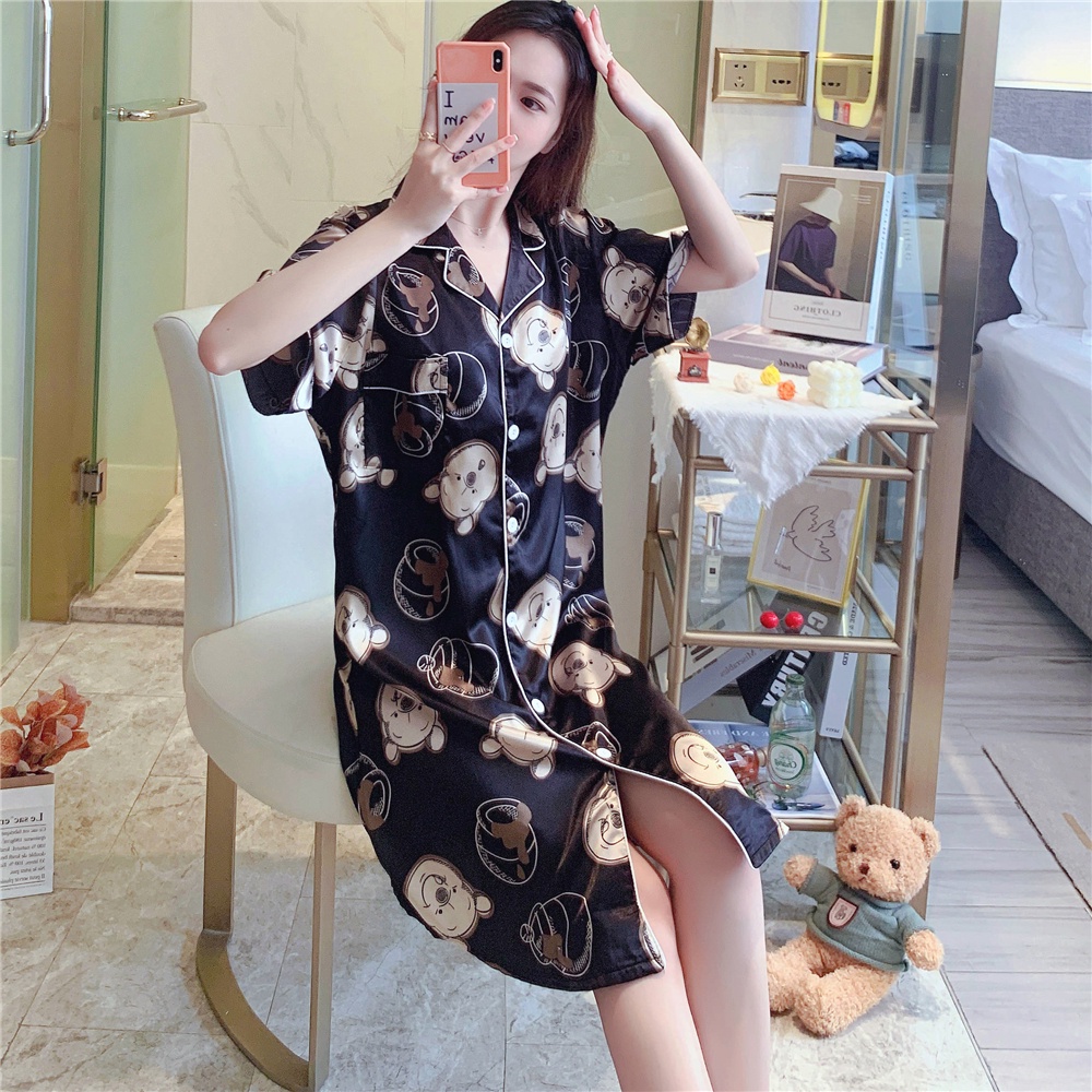 Bộ Pijama Ngắn Tay In Hình Gấu Pooh Cho Nữ Plus Size M-5XL