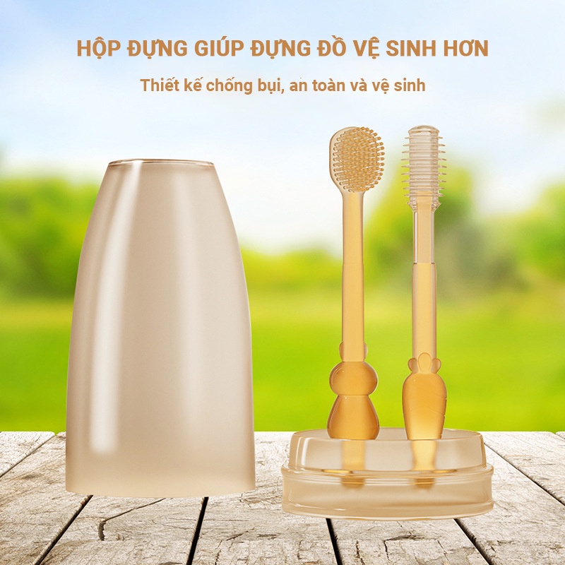 Sét Rơ Lưỡi + Bàn Chải Silicon Cho Bé 0-18 THÁNG