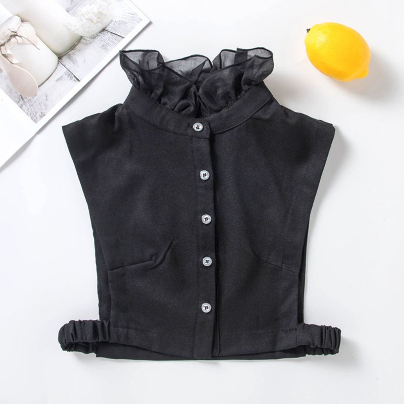 Áo Chiffon Cổ Đứng Giả Nhún Bèo Màu Trơn Kiểu Hàn Quốc Thời Trang Thu Đông Cho Nữ