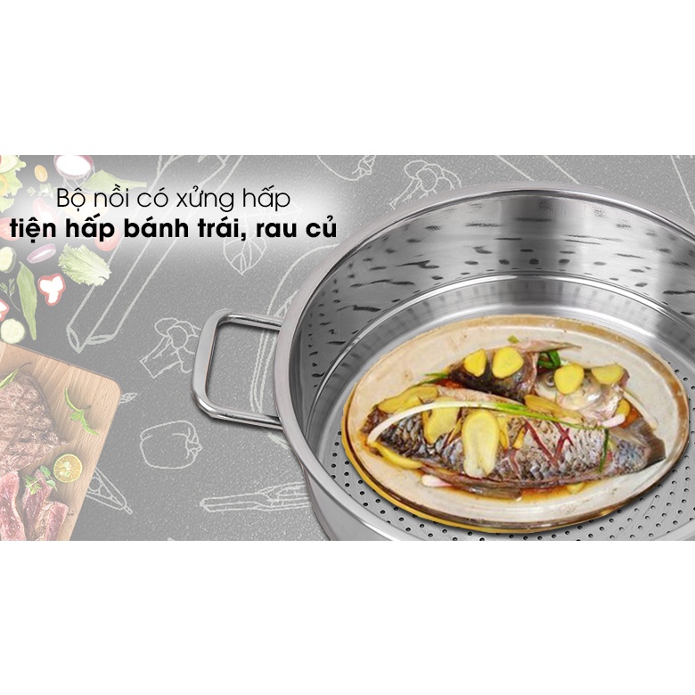 Bộ nồi xửng hấp Fivestar H.T cook nắp kính 1 đáy dùng tốt mọi bếp 28cm , hàng chính hãng