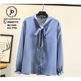 Bigsize Nữ - Áo Sơ Mi Cột Nơ Cổ (MS: 9446)
