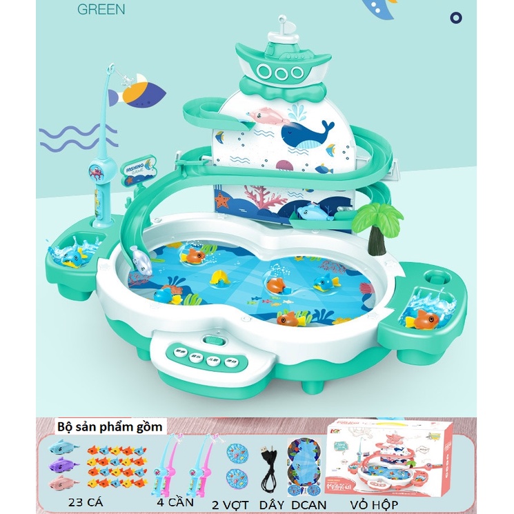 Đồ chơi câu cá có cầu trượt thác nước, đồ chơi câu cá có nhạc