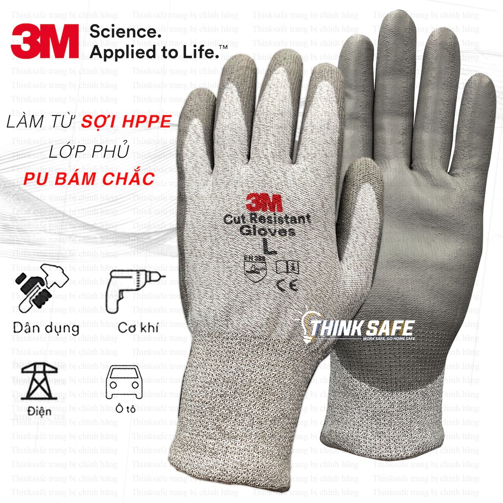 Găng tay lao động chống cắt 3M Thinksafe, Bao tay cấp độ 3, chống cắt tôn kính, phủ pu, ôm tay thao tác linh hoạt - Lv3