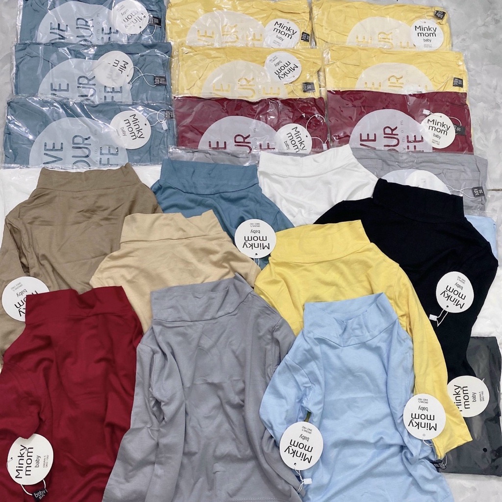 Áo Bún Giữ Nhiệt Minky Mom Thun Cotton Cổ 3 Phân Cho Bé Trai Bé Gái Thu Đông Dài Tay
