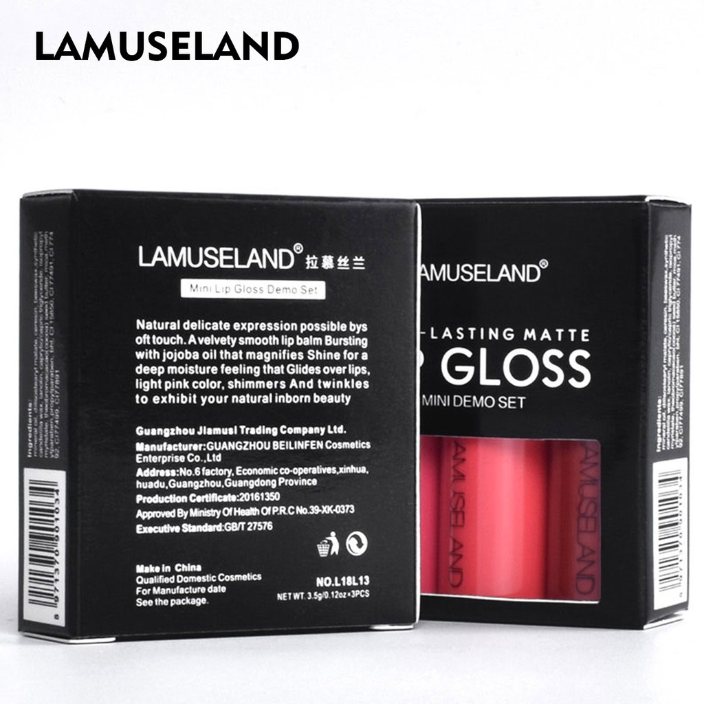 Bộ 3 thỏi son môi LAMUSELAND 12 tông màu tùy chọn kháng nước lâu trôi cao cấp 3 L18L13 mỹ phẩm lamuseland chính hãng